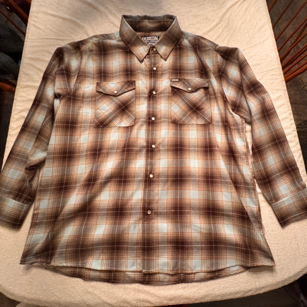 DIXXON Men's Plaid Button-Down Shirt - Brown and Cream